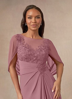 Azazie Hera Mother of the Bride Dresses Vintage Mauve A-Line Lace Capelet Chiffon Dress image5