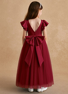 Azazie Suzy Flower Girl Dresses Burgundy A-Line with Sleeves Tulle Dress image1