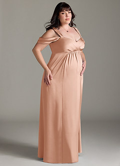Azazie Rhea Abiti da damigella d'onore premaman Abito A-Line Plissettato a Spalla Scoperta Raso Elasticizzato Floor-Length image10