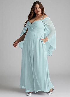 Azazie Cienna Bridesmaid Dresses Mist A-Line Off the Shoulder Chiffon Dress image10