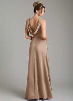Azazie Karina Bridesmaid Dresses Taupe A-Line Pleated Stretch Satin Dress image5