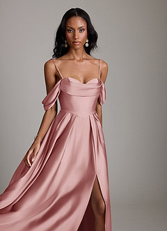 Azazie Loisa Abiti da Damigella Abito A-Line in Raso Elasticizzato a Spalla Scoperta Rosa Polverosa image3