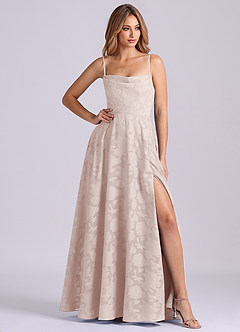 Azazie Elle 신부 들러리 드레스 A라인 주름진 플로럴 번아웃 바닥 길이 드레스 image1