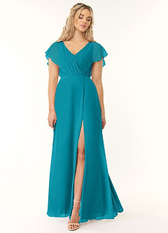 Azazie Rylee Bridesmaid Dresses Jade A-Line Pleated Chiffon Dress image1