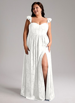 Azazie Denisse Robes de demoiselle d'honneur Robe Trapèze en Blumen-Burnout Rayé Blanc image9