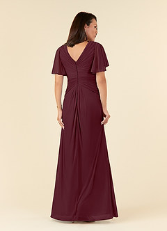 Azazie Emmeline Mother of the Bride Dresses Cabernet A-Line V-Neck Pleated Mesh Dress image2