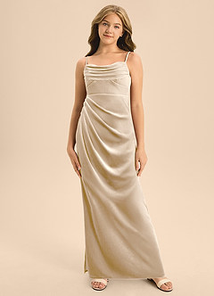 Azazie Mai Junior Vestido de Champán de terciopelo de Corte en A con Escote de Corazón image6