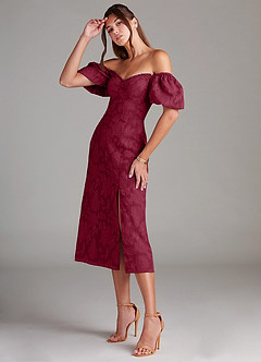 Azazie Evalina Bridesmaid Dresses Burgundy Sheath Floral Burnout Dress image4