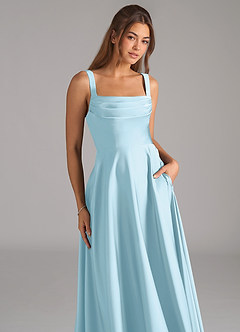 Azazie Shaude Bridesmaid Dresses Sky Blue A-Line Pleated Stretch Satin Dress image2