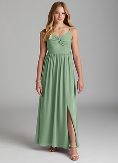 Azazie Zeya Junior Matcha A-Line Chiffon Dress image3