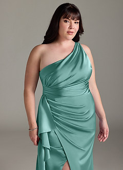 Azazie Maive Robes de demoiselle d'honneur Robe Fourreau en Satin extensible Rayé Aqua image11