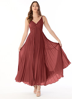 Azazie Raychelle Abiti da Damigella Abito A-Line in Chiffon con Scollo a V Terracotta image2