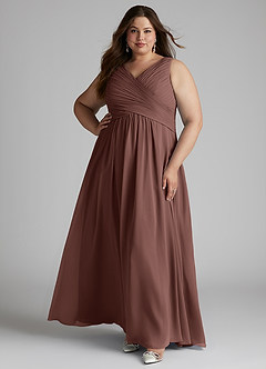 Azazie Flora Bridesmaid Dresses Espresso A-Line Pleated Chiffon Dress image10