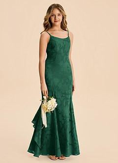 Azazie Lioren Junior Meerjungfrau-Linie Gestreift Blumen-Burnout Kleid Dunkelgrün image4