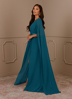 Azazie Isa Mother of the Bride Dresses Ink Blue A-Line V-Neck Pleated Chiffon Dress image2