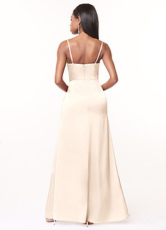 Azazie Maci Bridesmaid Dresses White Alabaster A-Line V-Neck Pleated Stretch Satin Dress image3