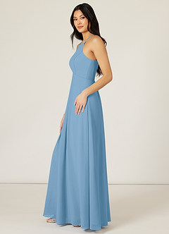 Azazie Sarah Final Sale Steel Blue Empire Pleated Chiffon Dress image3