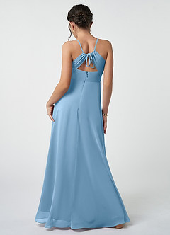 Azazie Avelina Junior Steel Blue A-Line Pleated Chiffon Dress image3