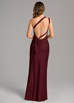 Azazie Monroe Bridesmaid Dresses Cabernet Mermaid One Shoulder Stretch Satin Dress image2