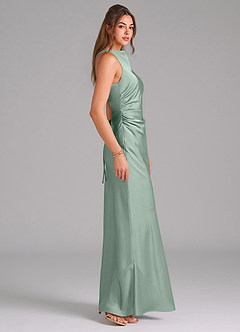 Azazie Evadne Robes de demoiselle d'honneur Robe Fourreau en Satin extensible Plissé Agave image4