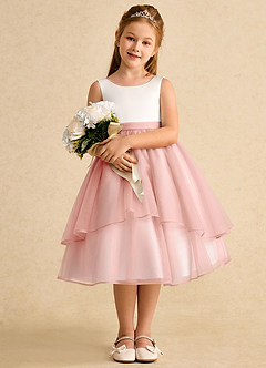 Azazie Rene Flower Girl Dresses Ivory Rosette A-Line Bow Tulle Dress image3