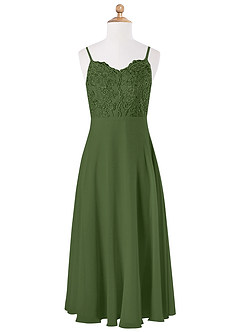 Azazie Sonya Junior A-Linie Spitze Chiffon Kleid Olivgrün image5