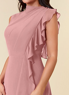 Azazie Narine Mother of the Bride Dresses Dusty Rose A-Line High Neckline Pleated Chiffon Dress image5