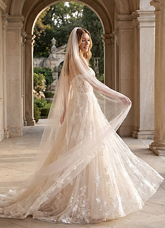 front Floral Lace Rose Chapel Veil