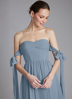 Azazie Ayanna Bridesmaid Dresses Dusty Blue A-Line Off the Shoulder Chiffon Dress image5