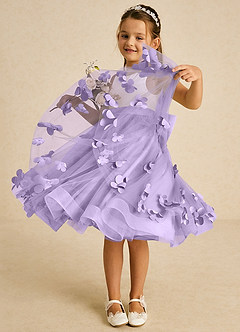 Azazie Sprout Flower Girl Dresses Lilac A-Line Bow Tulle Dress image3