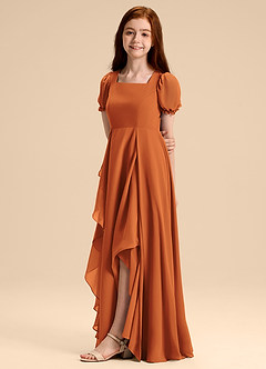 Azazie Priya Junior Abito A-Line in Chiffon Blusa Cannella image4