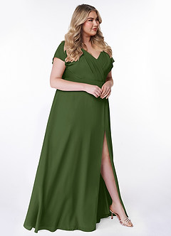Azazie Rylee Bridesmaid Dresses Olive A-Line Pleated Chiffon Dress image9