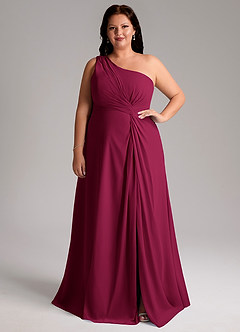 Azazie Brooke Bridesmaid Dresses Burgundy A-Line One Shoulder Chiffon Dress image11