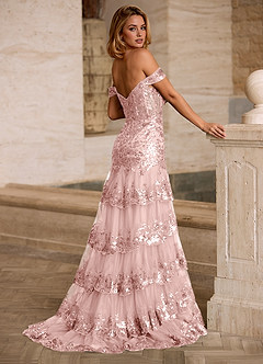 Jenna Pink Ruffled Glitter Mermaid Prom Dress image8