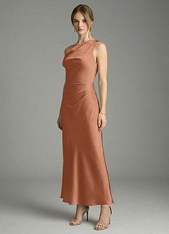 Azazie Emerson Bridesmaid Dresses Bronzer Mermaid Off the Shoulder Stretch Satin Dress image4