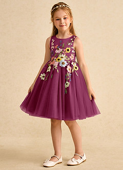 Azazie Prima vestidos de niña de las flores Vestido de Mora de Tul de Corte En A con Lazo image5