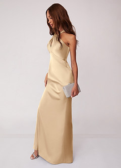 Barbie ♥ Azazie Bridesmaid Dresses Champagne Sheath Stretch Satin Dress image5