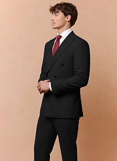 front Collins Noir Veste de costume croisée en laine mélangée