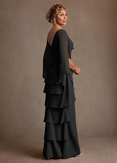 Azazie Arabinda Mother of the Bride Dresses Black Sheath Ruched Chiffon Dress image2