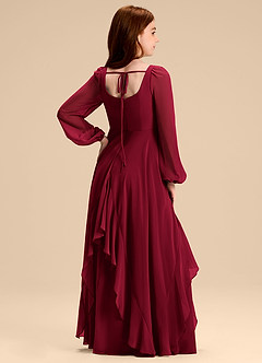 Azazie Clara Junior Abito A-Line in Chiffon Blusa Borgogna image8