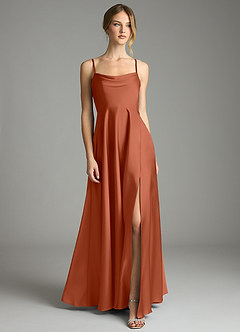Azazie Elle Bridesmaid Dresses Cedar Rose A-Line Pleated Stretch Satin Dress image1
