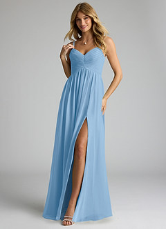 Azazie Alia Bridesmaid Dresses Powder Blue A-Line Pleated Chiffon Dress image3