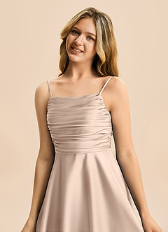 Azazie Miko Junior English Rose A-Line Pleated Stretch Satin Dress image8
