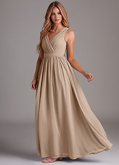 Azazie Kingsley Bridesmaid Dresses Taupe A-Line Lace Chiffon Dress image4