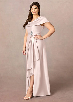 Azazie Branford Mother of the Bride Dresses Blushing Pink A-Line Pleated Stretch Satin Dress image11