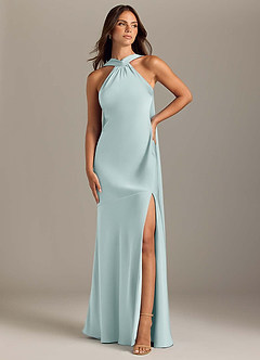 Azazie Kinsley 신부 들러리 드레스 인어 사이드 슬릿 스트레치 새틴 바닥 길이 드레스 image1