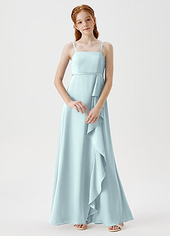 Azazie Kaylee Junior Robe Trapèze en Satin extensible avec ceinture Brume image1