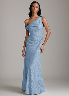Azazie Emerson Robes de demoiselle d'honneur Robe Sirène en Blumen-Burnout Épaule décolletée Poudre Bleue image1