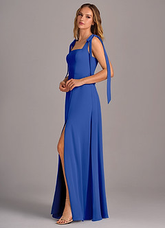 Azazie Debra Vestidos de damas de honor Vestido de Azul Real de Gasa de Corte en A Convertible con Con bolsillos image4