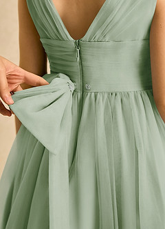 Azazie Macaron Jurken voor bloemenmeisjes A-Lijn Jurk van Tule Geplooid Stoffige Salie image6